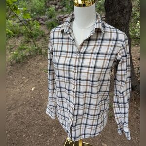 Uniqlo White and Brown Casual Button Down Flannel Shirt Size‎ Small